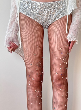 BON 重工不规则闪亮彩色烫钻千禧辣妹网眼丝袜个性水钻y2k网袜女