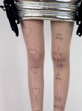 BON 魔法少女星星爱心Lolita纹身连裤袜印花丝袜芭蕾风纯欲白丝