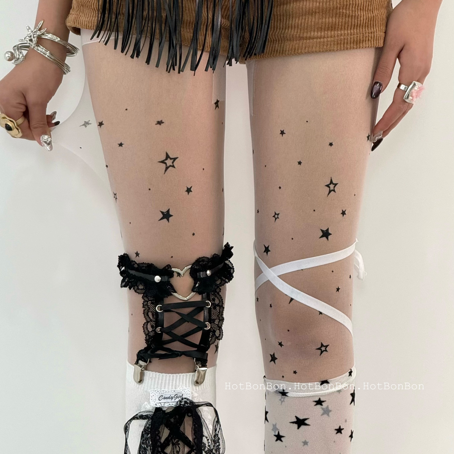 古早千禧辣妹星星叠穿组合袜