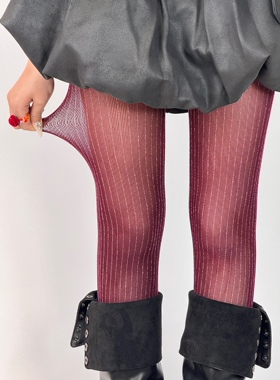 BON 复古亮丝竖纹连裤袜小众纯欲风亮晶晶防勾丝辣妹打底袜女