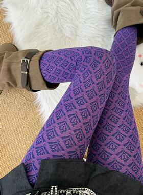 BON 小众复古辣妹轻亚风穿搭古着感连裤袜废土风秋冬紫色打底袜女