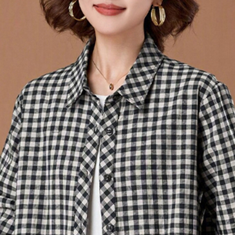 春秋棉质格子长袖宽松大码衬衫