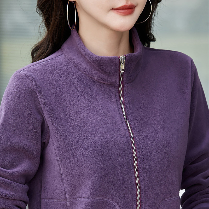 纯色半高领加绒加厚长袖外套女春秋新款宽松百搭外穿秋衣保暖上衣
