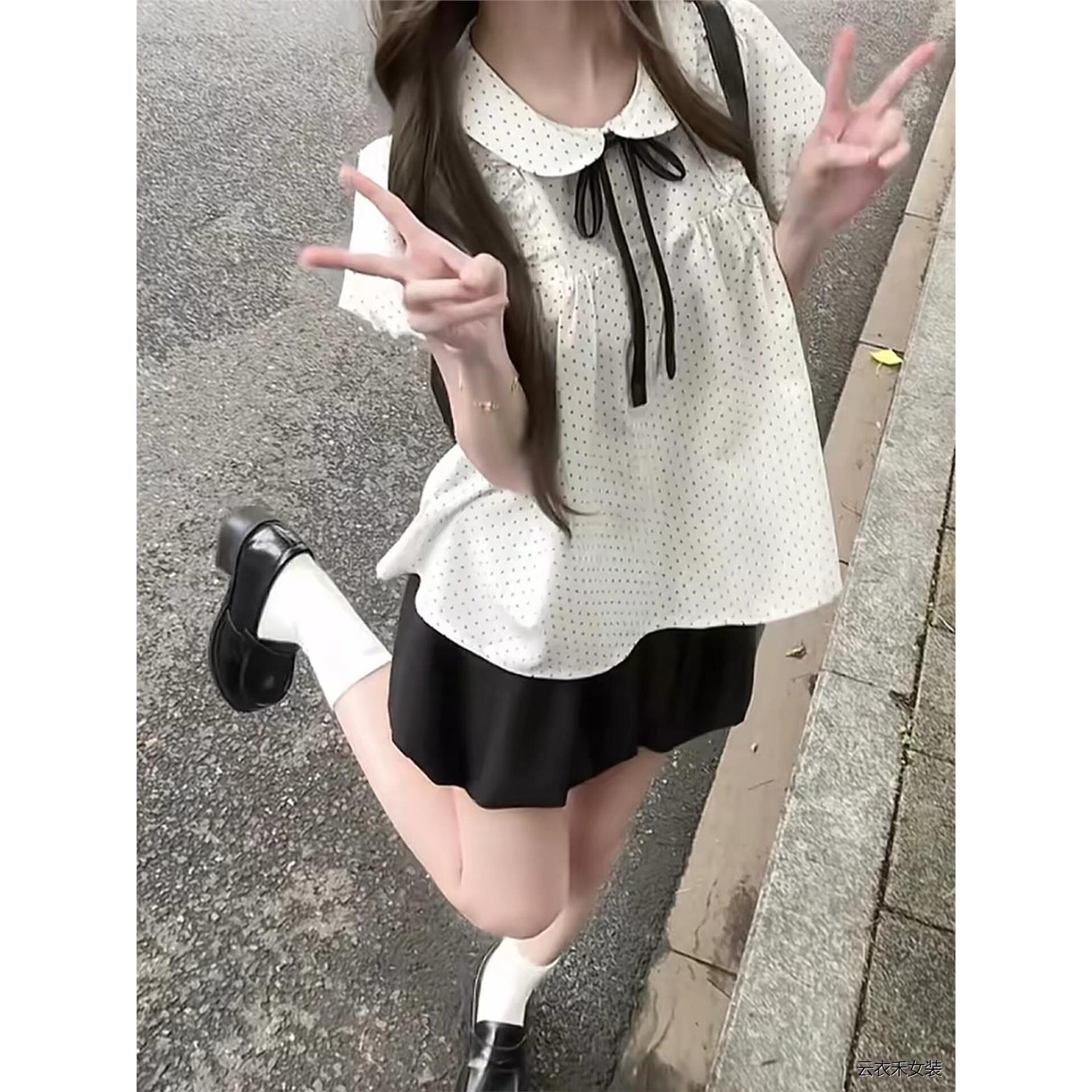 J学风波点衬衫夏季薄款两