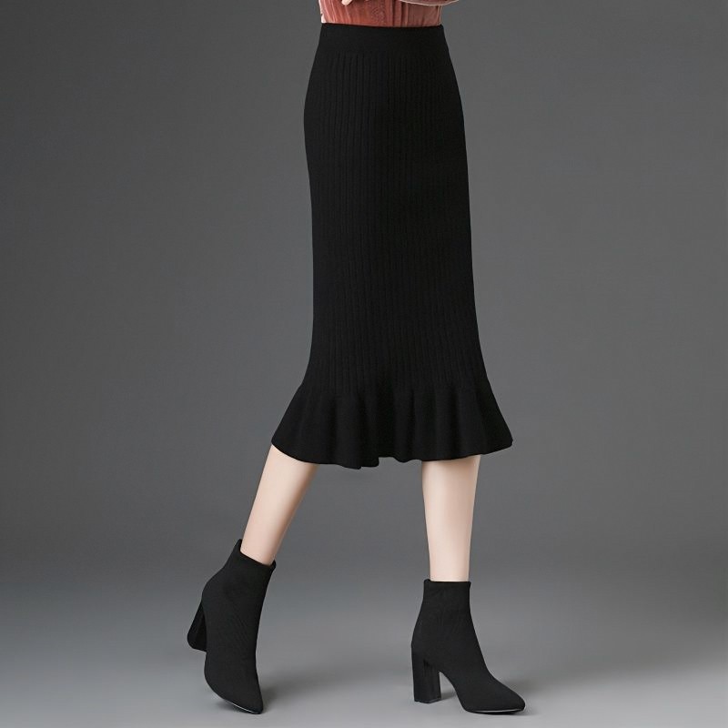 2025新款针织半身裙女秋冬包臀一步裙中长款毛线裙荷叶边鱼尾裙子,女装/女士精品,大码半身裙,淘宝优惠券,粉丝福利购,淘宝优惠卷