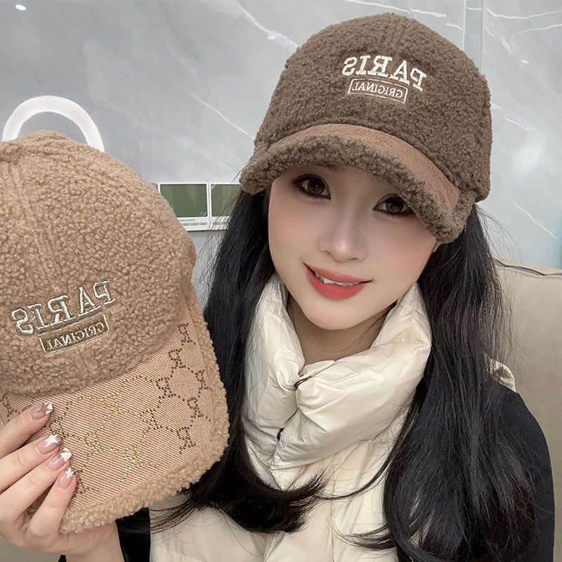 帽子女水钻刺绣羊羔绒棒球帽