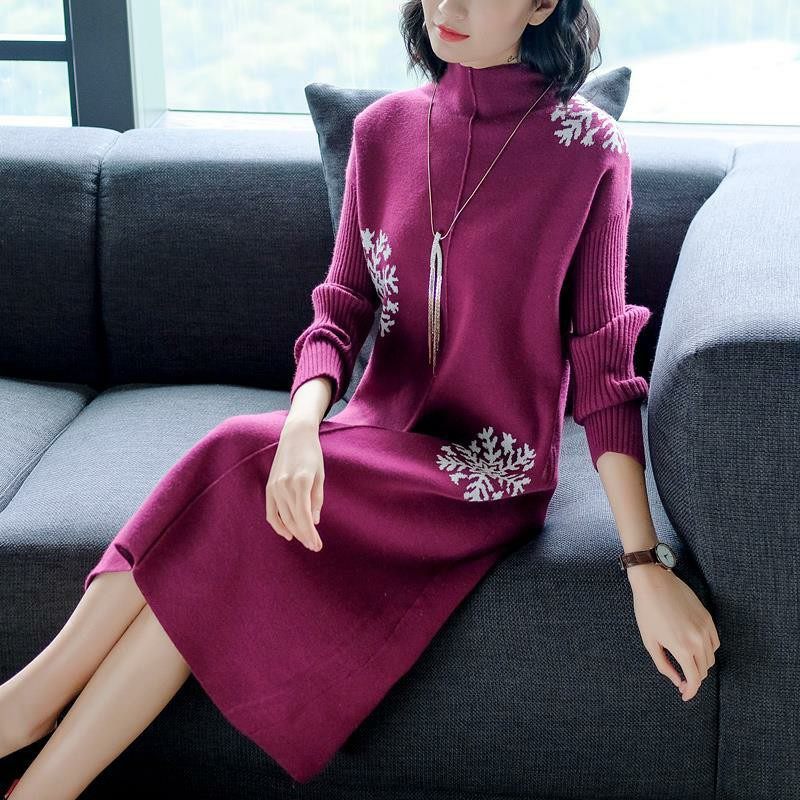 高领宽松针织连衣裙秋冬新款时尚中长款加厚打底长袖毛衣裙设领针,女装/女士精品,大码半身裙,淘宝优惠券,粉丝福利购,淘宝优惠卷