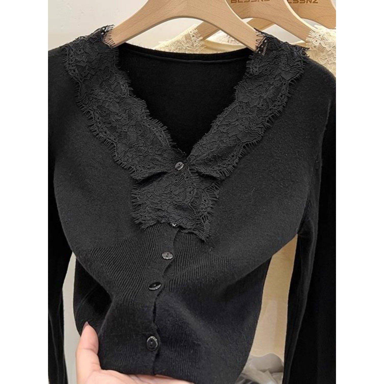 时尚百搭舒适针织衫女上衣蕾丝v领针织上衣2026春季新款针织开衫,女装/女士精品,大码内搭,淘宝优惠券,粉丝福利购,淘宝优惠卷