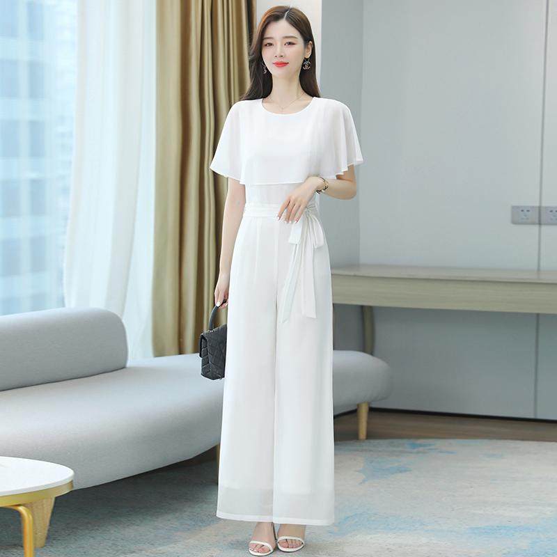 纯色真丝连体裤女2024新款夏季高腰气质名媛阔腿裤修身雪纺连体衣