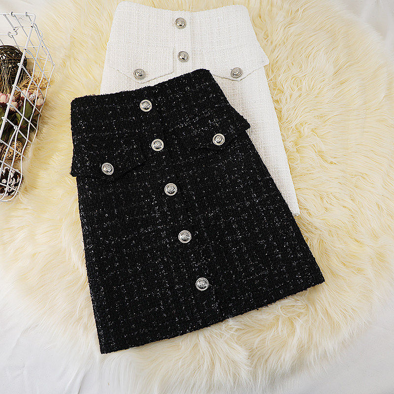 新款粗花呢排扣半身裙女秋冬小香风名媛气质高腰a字短裙复古裙子,女装/女士精品,大码半身裙,淘宝优惠券,粉丝福利购,淘宝优惠卷
