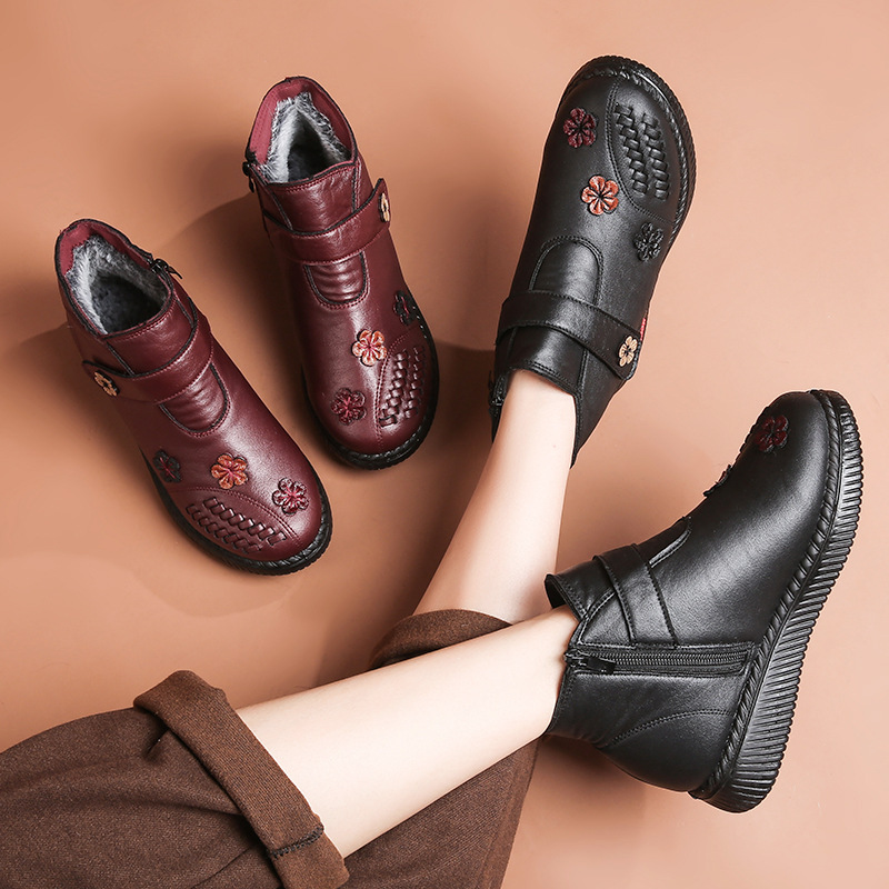 中老年皮鞋妈妈鞋2025冬季棉鞋