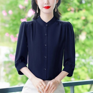 七分袖雪纺衬衫女士2026春新款减龄气质小衫妈妈大码衬衫洋派上衣