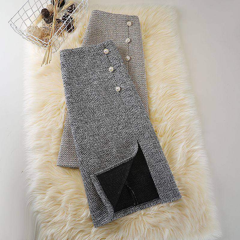 新款条纹毛呢半身裙2026秋冬高腰小香风复古中长裙开叉一步包臀裙,女装/女士精品,大码半身裙,淘宝优惠券,粉丝福利购,淘宝优惠卷