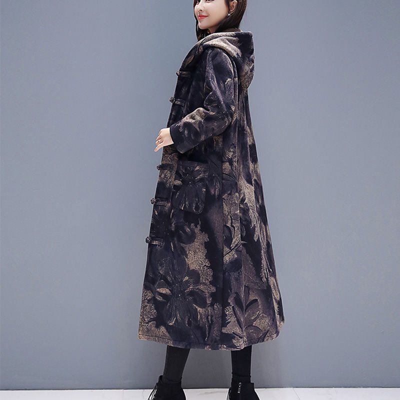 中老年妈妈装加绒过膝风衣女外套