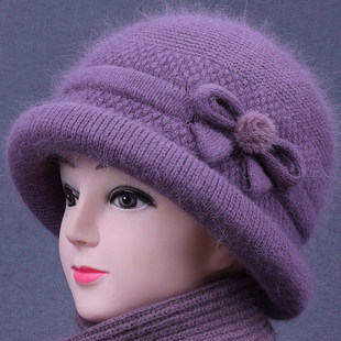 中老年人奶奶毛线帽秋冬天帽子女妈妈加绒厚针织帽老太太保暖棉帽