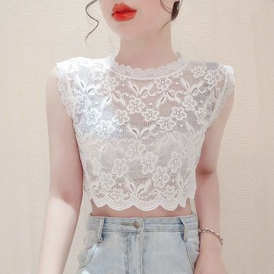 蕾丝假领子女百搭新款无袖背心配
