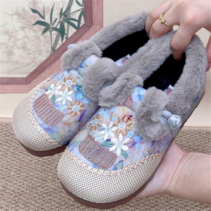 新中式绣花妈妈鞋2025女新款冬季