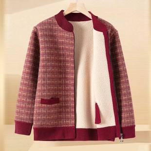 加绒上衣中老年女休闲洋气外套秋 新款 中年妇女拉链开衫 妈妈春冬装