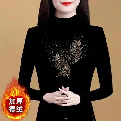 半高领烫钻大码毛衣女秋冬季加绒
