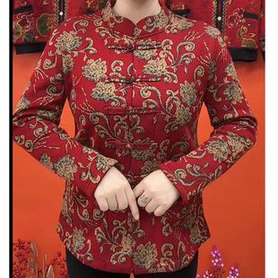 盘扣立领加绒保暖打底衫 凤尾花双兜开衫 民族风长袖 冬季 中老年女装