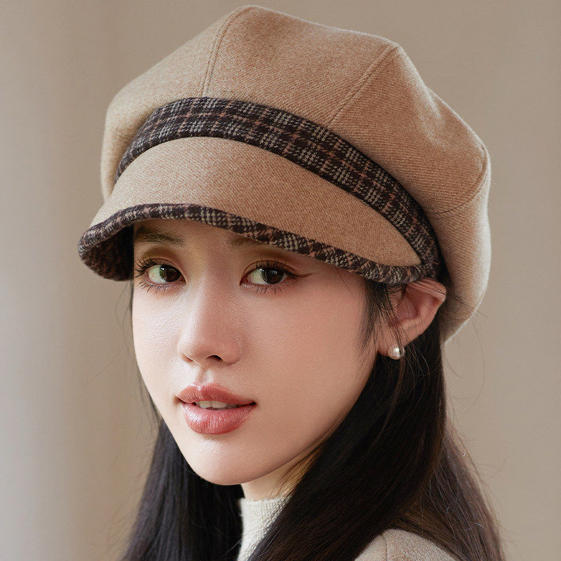 毛呢八角帽女2026春秋新款格子贝雷帽英伦云朵画家帽保暖鸭舌帽子,服饰配件/皮带/帽子/围巾,帽子,淘宝优惠券,粉丝福利购,淘宝优惠卷