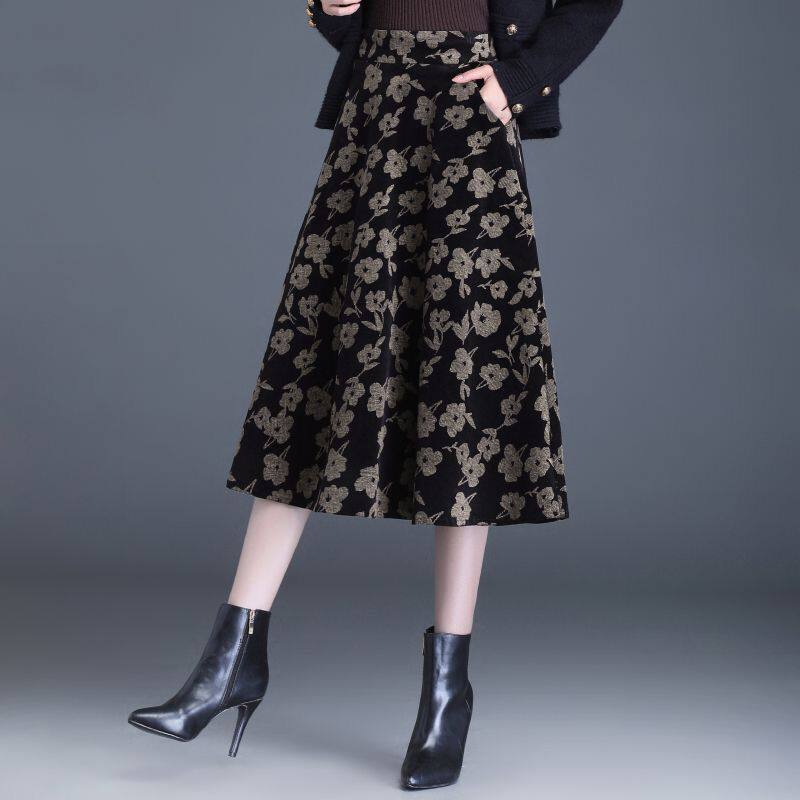 毛呢碎花高级感半身裙2025秋冬新款宽松百搭时尚遮胯a字摆裙设计,女装/女士精品,大码半身裙,淘宝优惠券,粉丝福利购,淘宝优惠卷