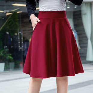 55CM到膝盖A字伞裙百褶裙中长款 高腰跳舞蓬蓬口袋裙子 半身裙大码