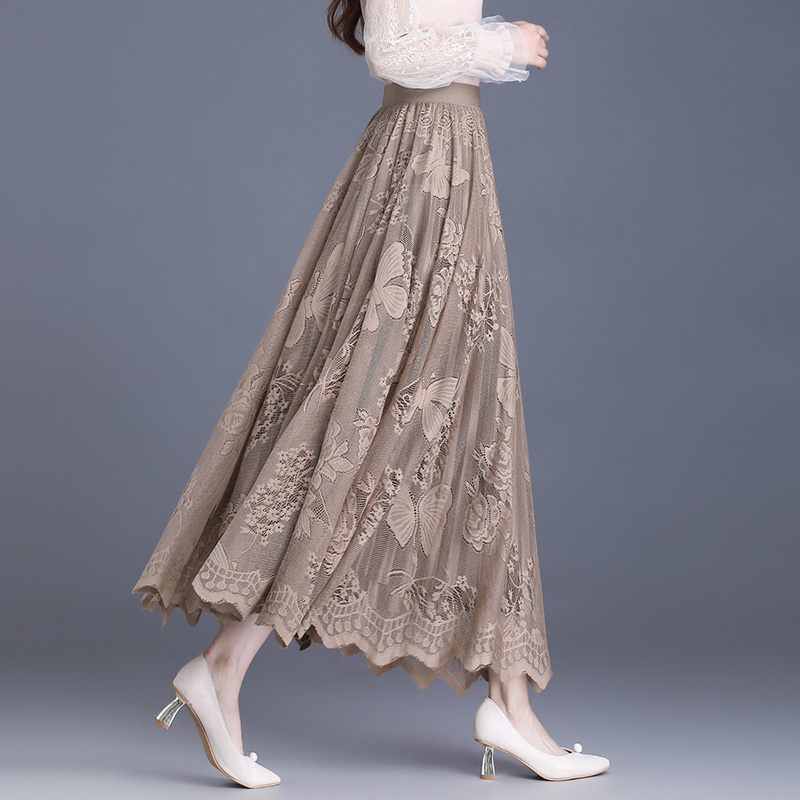 刺绣蕾丝半身长裙大摆显瘦网纱裙