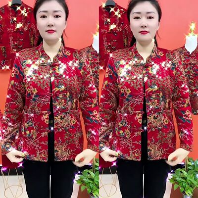 时尚小衫盘扣花色中老年妈妈衣服