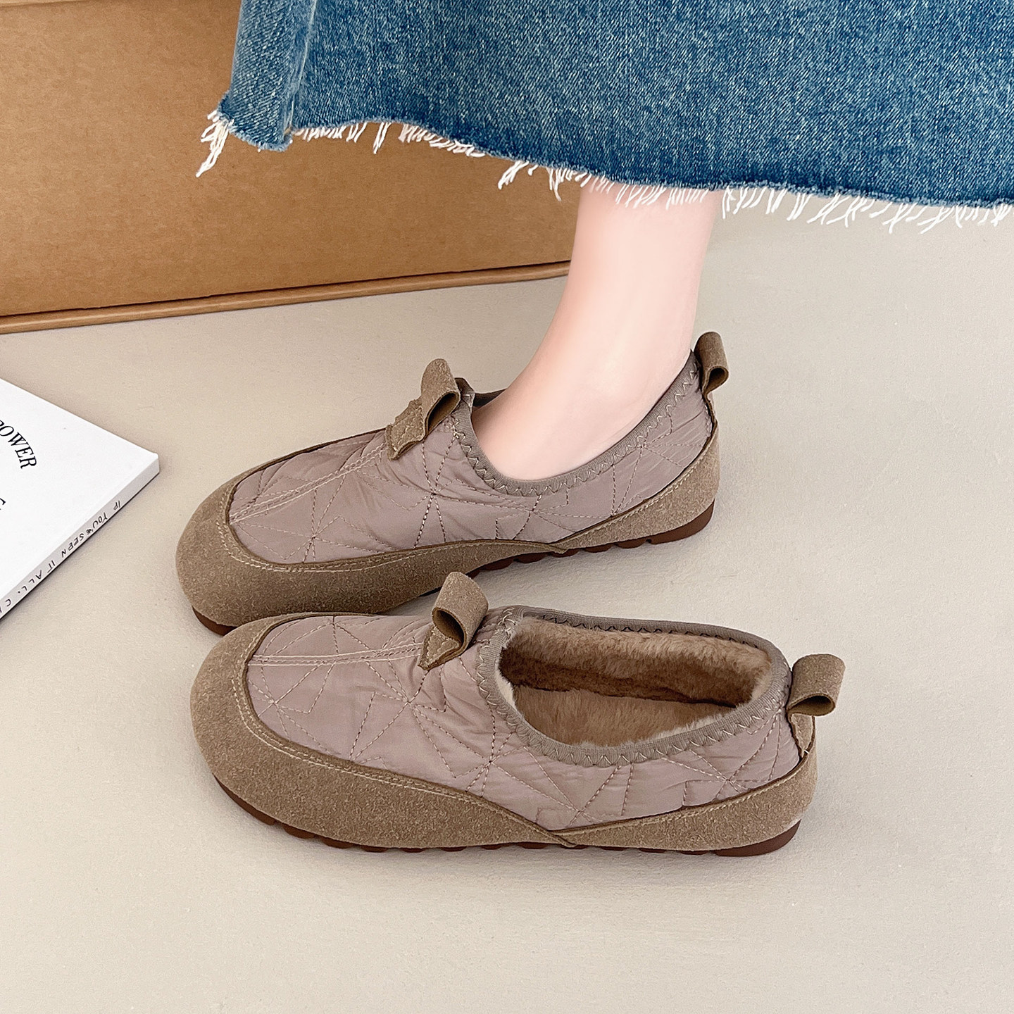 软底豆豆鞋加绒一脚蹬奶奶鞋法式棉鞋2025秋冬季新款平底舒适女鞋,运动/瑜伽/健身/球迷用品,广场舞鞋,淘宝优惠券,粉丝福利购,淘宝优惠卷