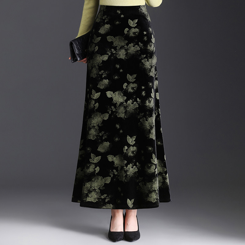金丝绒印花鱼尾半身裙女2025年秋冬季新款高腰显瘦包臀长裙一步裙,女装/女士精品,大码半身裙,淘宝优惠券,粉丝福利购,淘宝优惠卷