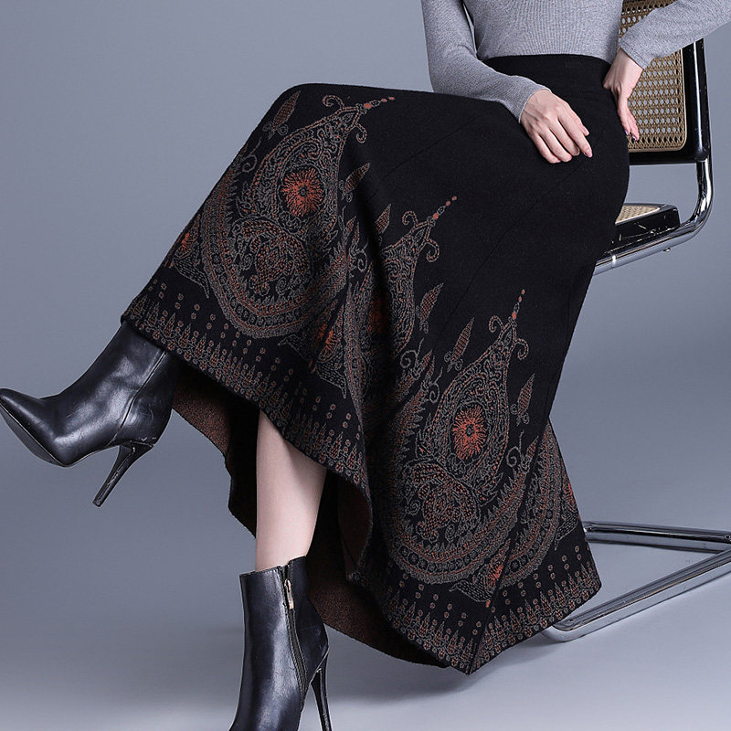 提花大摆裙毛线长裙垂感松紧腰A字裙2025新款秋冬中长针织半身裙,女装/女士精品,大码半身裙,淘宝优惠券,粉丝福利购,淘宝优惠卷