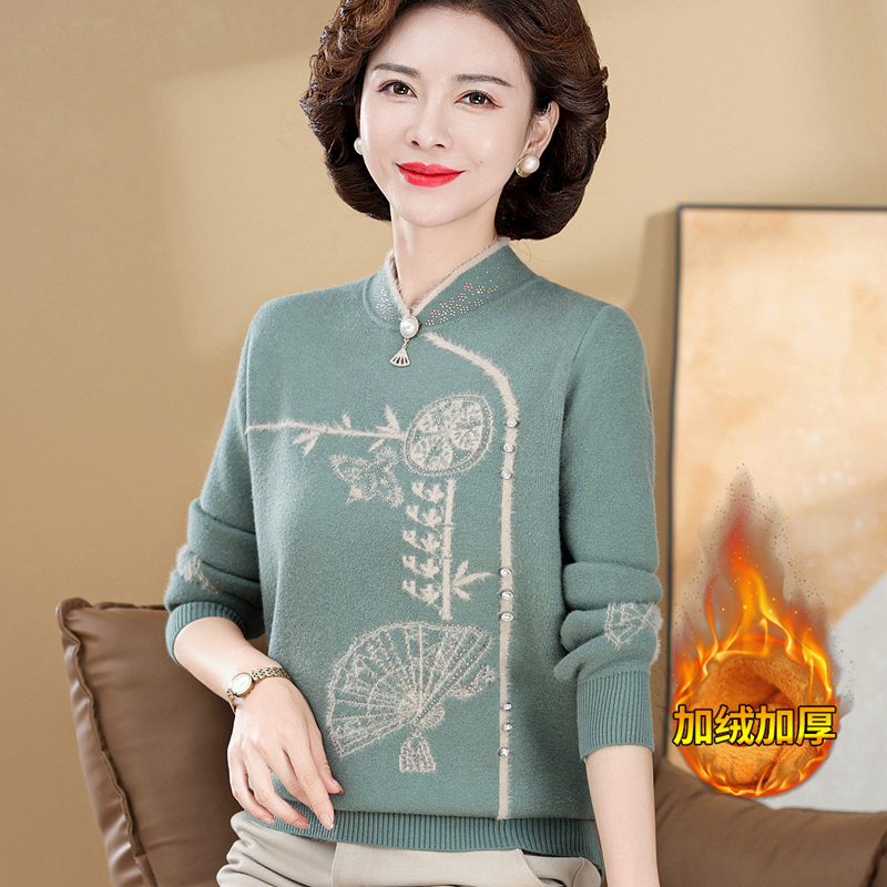 妈妈秋冬装加绒加厚毛衣中老年人