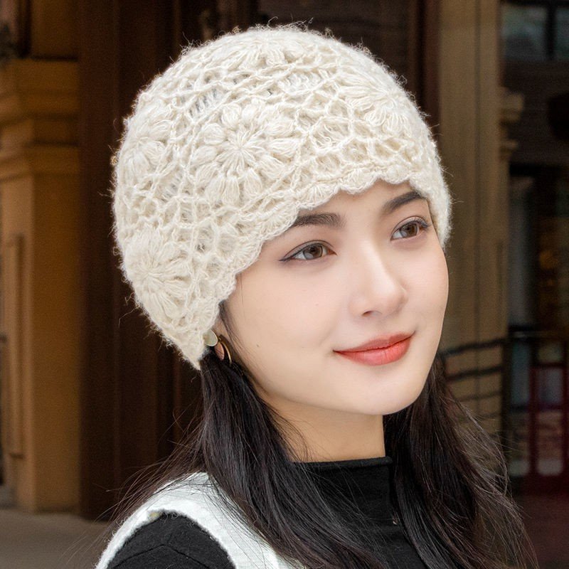 早秋女士钩针花朵遮白发优