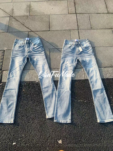 牛仔小脚裤 实拍立体猫须冰蓝牛水洗cleafit美式 休闲百搭vibe修身