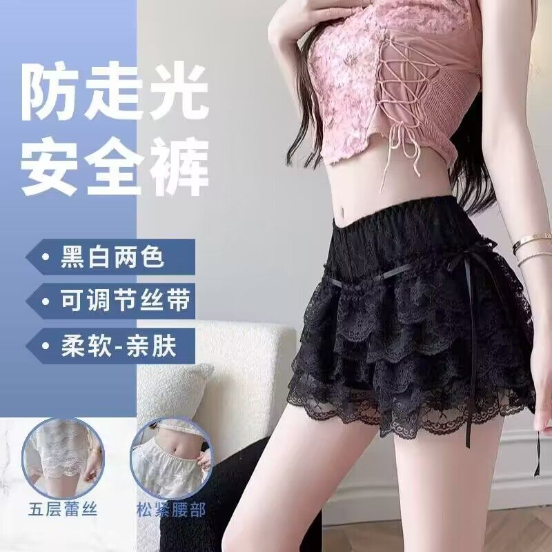 白色冰丝裙撑安全裤一体防走光薄款可外穿大码蕾丝宽松打底裤jk图片