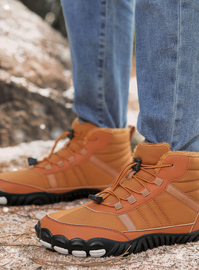 冬季跨境防水雪地靴男女防寒棉鞋情侣高帮户外加绒运动鞋赤足