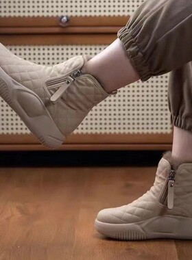 防水保暖菱格雪地靴加绒加厚雪地棉短靴2024新款防滑厚底面包