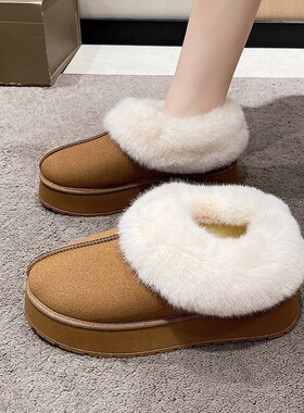 毛毛口雪地靴女2023年秋冬季新款厚底短筒加厚一脚蹬懒人棉鞋