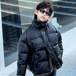 防风保暖皮衣中小童冬装 男童韩版 棉服潮 新款 儿童加厚棉衣2025冬季