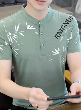 源头工厂夏季男士短袖恤韩版修身翻领衫潮流半袖男装上衣潮