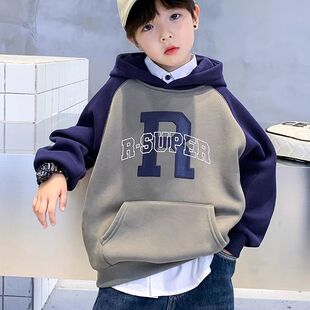 童装男童春秋2023新款中大童韩版休闲宽松字母连帽卫衣时髦洋气潮