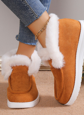 厂家现货一件代 2022冬季新款大码女鞋35-43低帮休闲绒面棉靴