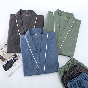 夏季水洗棉短袖短裤日系和服套装棉纱布睡衣家居服薄款汗蒸服