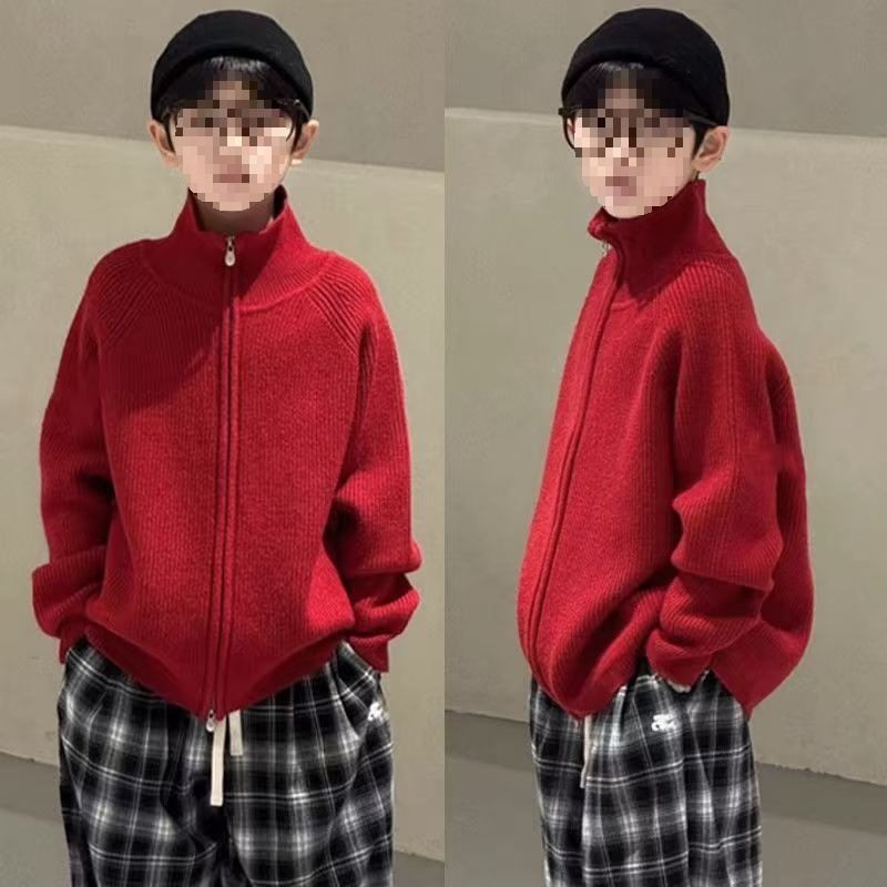 【1001】男童立领针织外套秋冬毛衣2025红色儿童洋气针织拉链衫外,童装/婴儿装/亲子装,毛衣/针织衫,淘宝优惠券,粉丝福利购,淘宝优惠卷