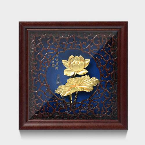 金箔装饰工艺画莲花中式古风礼品客厅创意居家饰品桌面摆件定的制