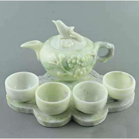 蓝田玉茶具酒具酒壶杯子茶壶套装玉雕