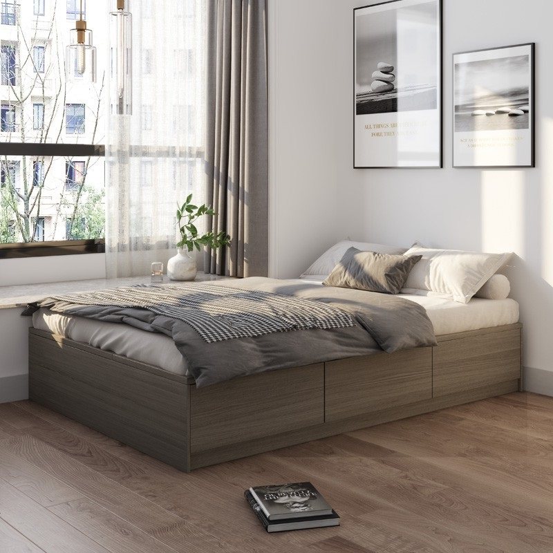 实木多层板无床头床现代简约1.2米单人出租房用卧室榻榻米储物床,住宅家具,板式床,淘宝优惠券,粉丝福利购,淘宝优惠卷