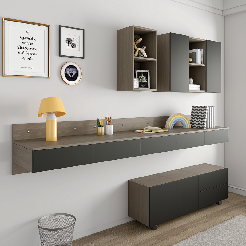 书桌书柜一体现代悬空书桌