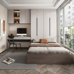 榻榻米床衣柜一体实木多层板柜体奶油风卧室储物小户型省空间床